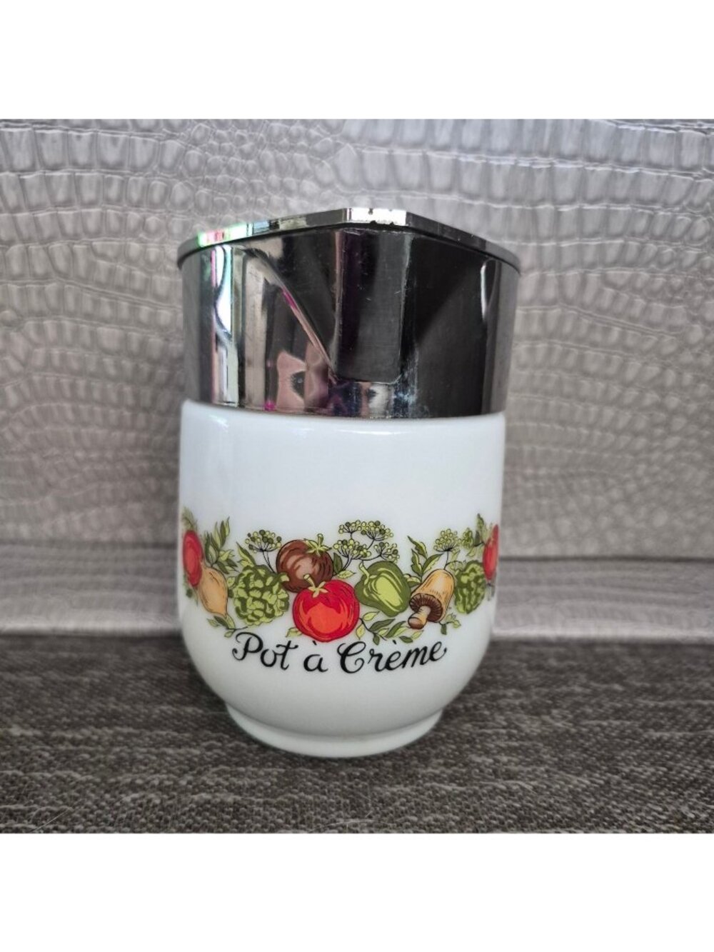 Vintage Genco Pot À Crème Ceramic Spice of Life Floral Design & Chrome Lid